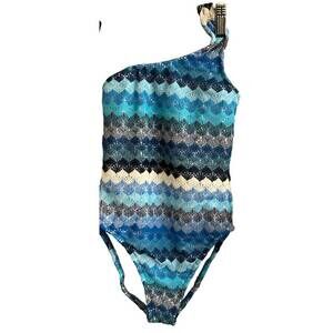 NEW LES TOUT PETITS women's one shoulder swim suit in ocean